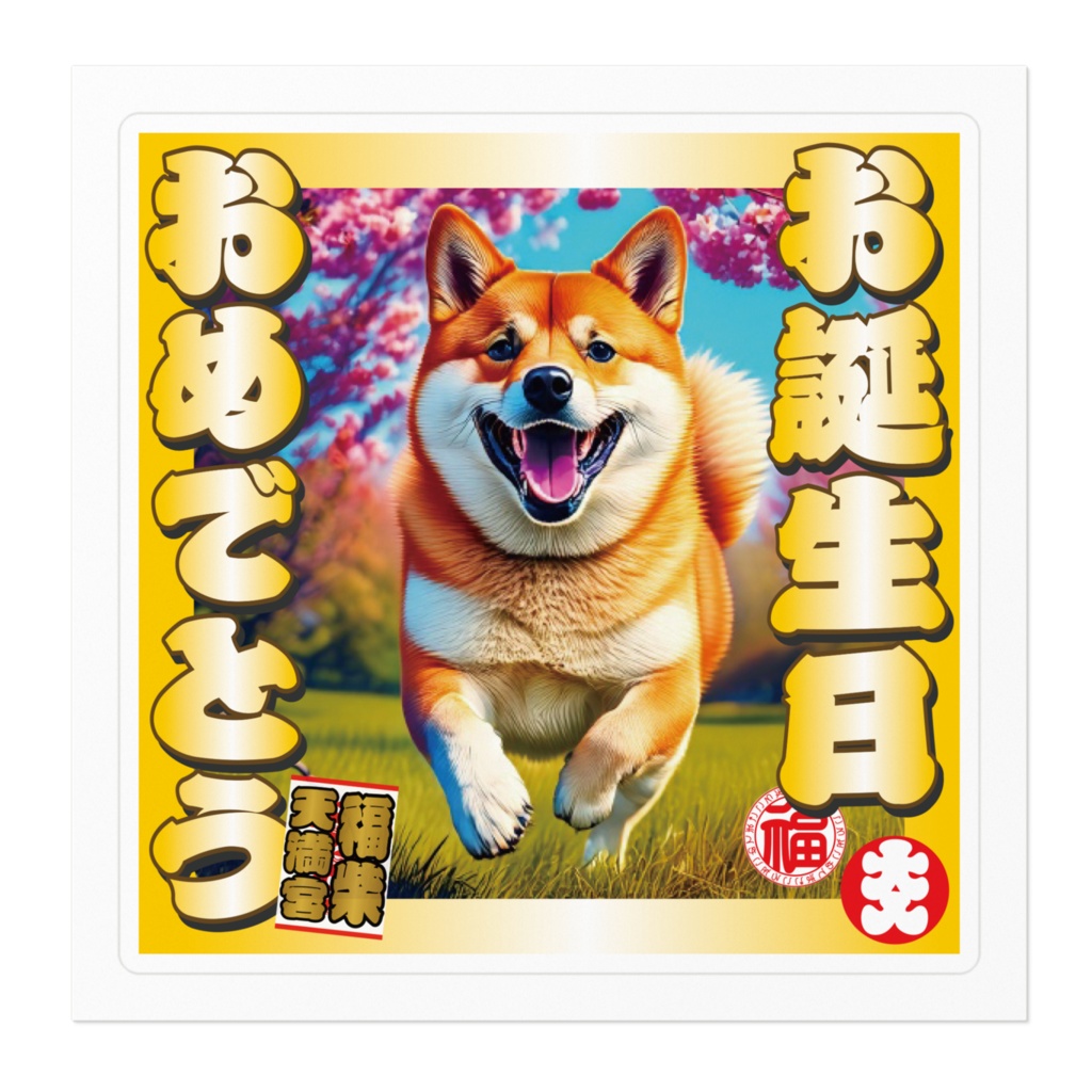 なるわん座招福ステッカー・お誕生日おめでとう(柴犬)その1