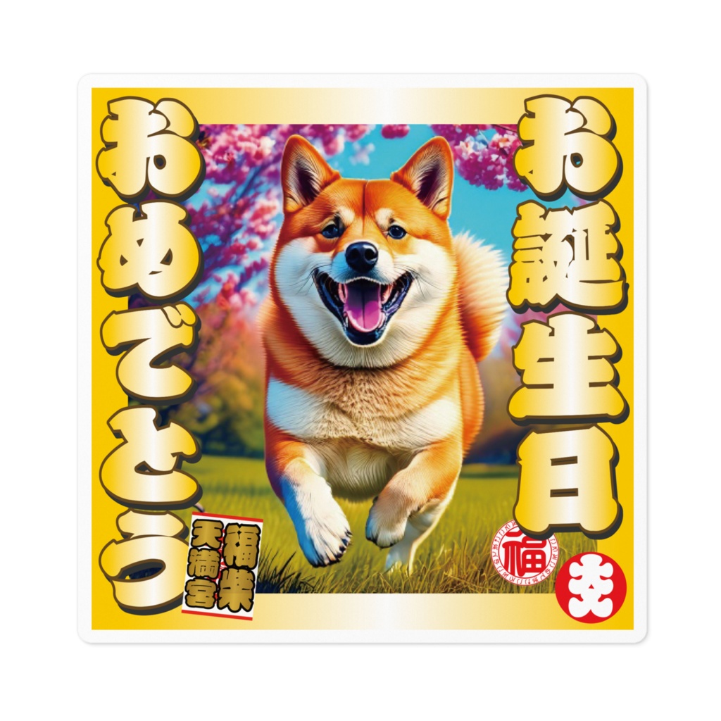 なるわん座招福ステッカー・お誕生日おめでとう（柴犬）その１