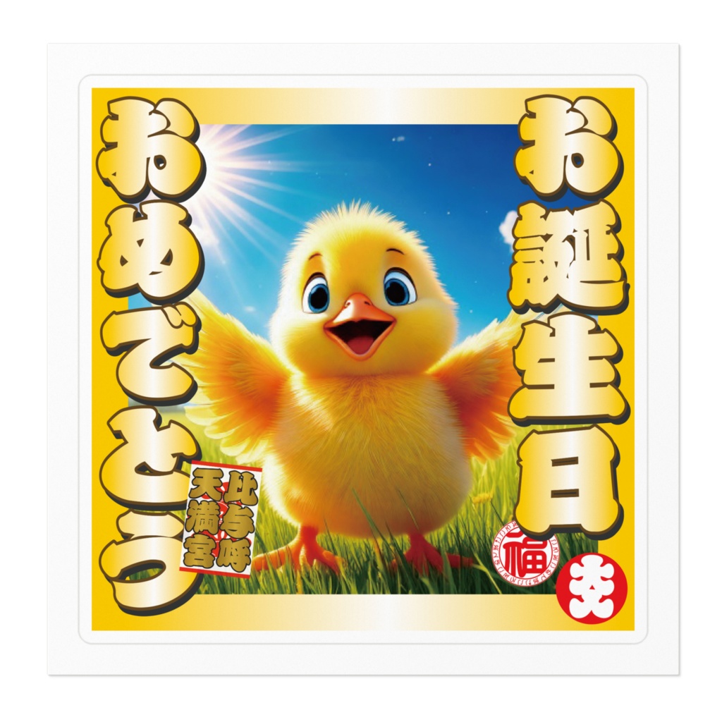 なるわん座招福ステッカー・お誕生日おめでとう(ひよこ)その4