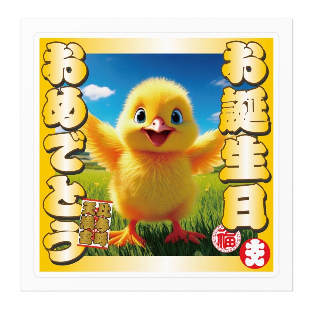 なるわん座招福ステッカー・お誕生日おめでとう(ひよこ)その1