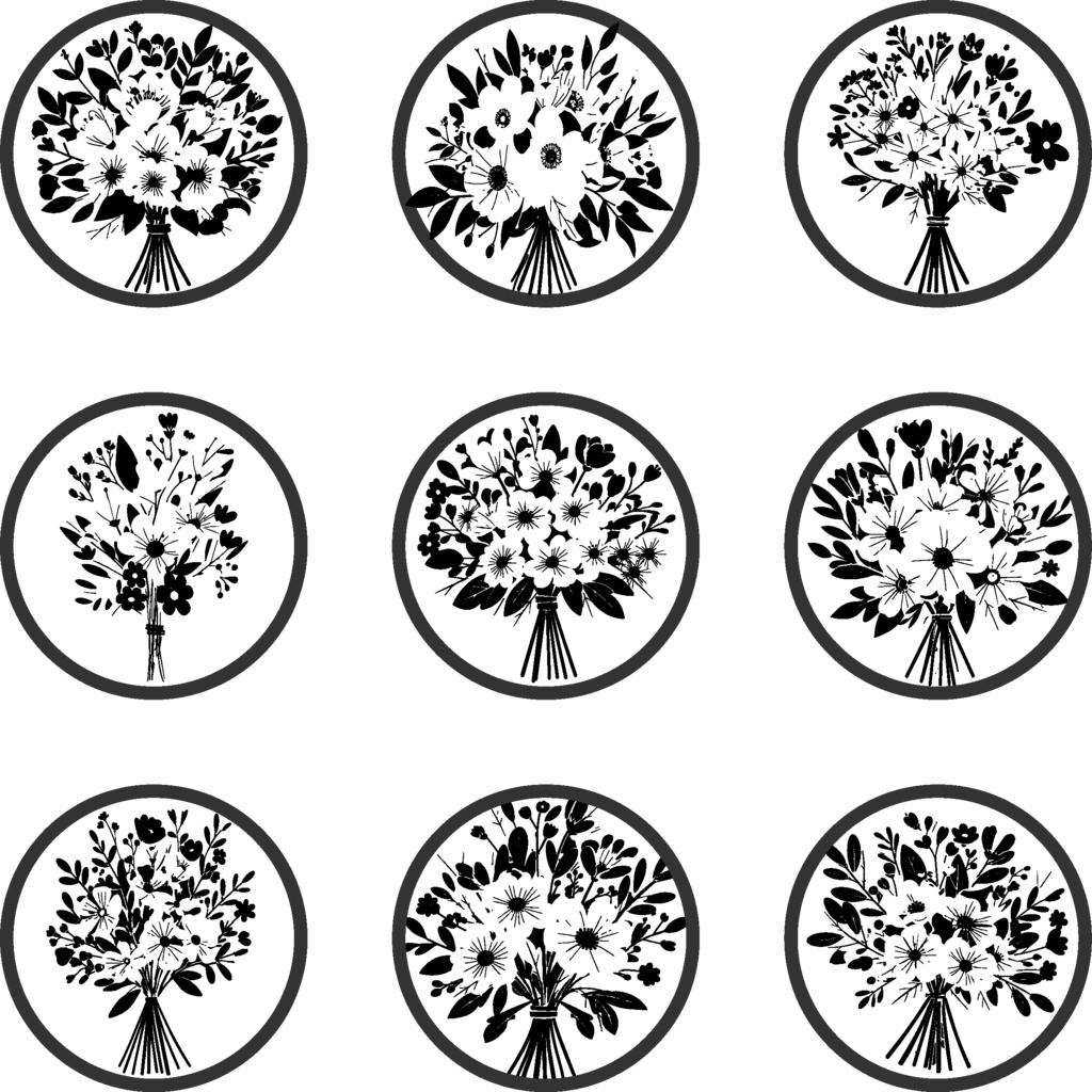 ダウンロード販売素材・１２の花束シルエットアイコンセットZIP (AI, PNG形式)