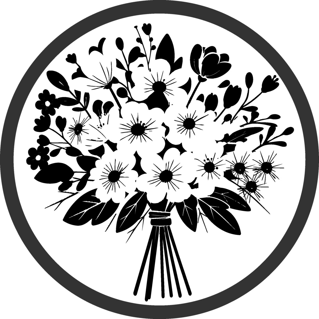 ダウンロード販売素材・12の花束シルエットアイコンセットZIP (AI, PNG形式)