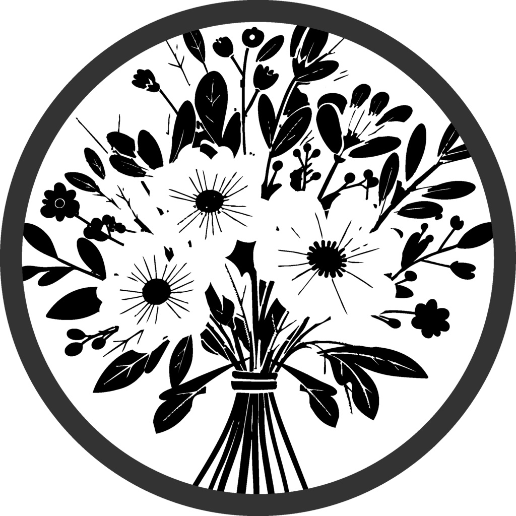 ダウンロード販売素材・12の花束シルエットアイコンセットZIP (AI, PNG形式)