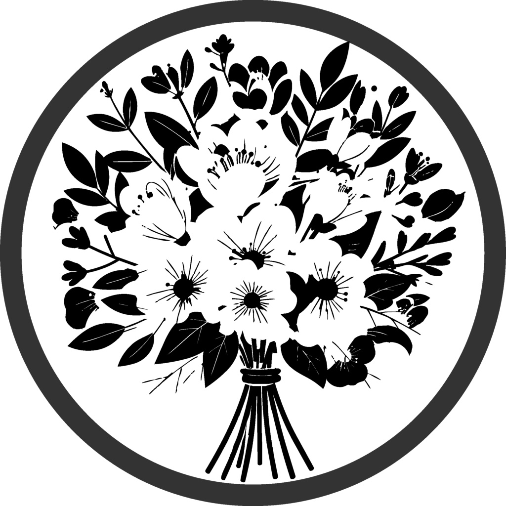 ダウンロード販売素材・12の花束シルエットアイコンセットZIP (AI, PNG形式)