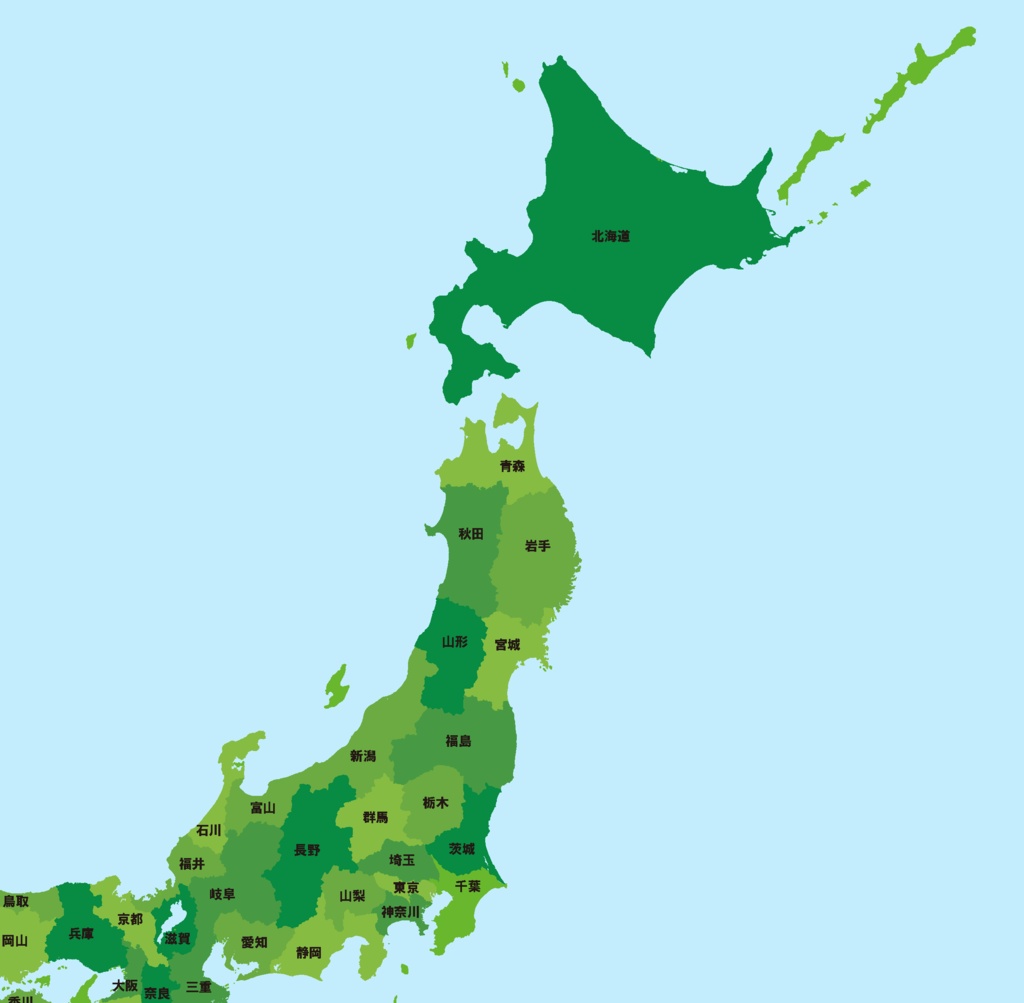 ダウンロード販売素材(AI, PNG形式)・都道府県日本地図