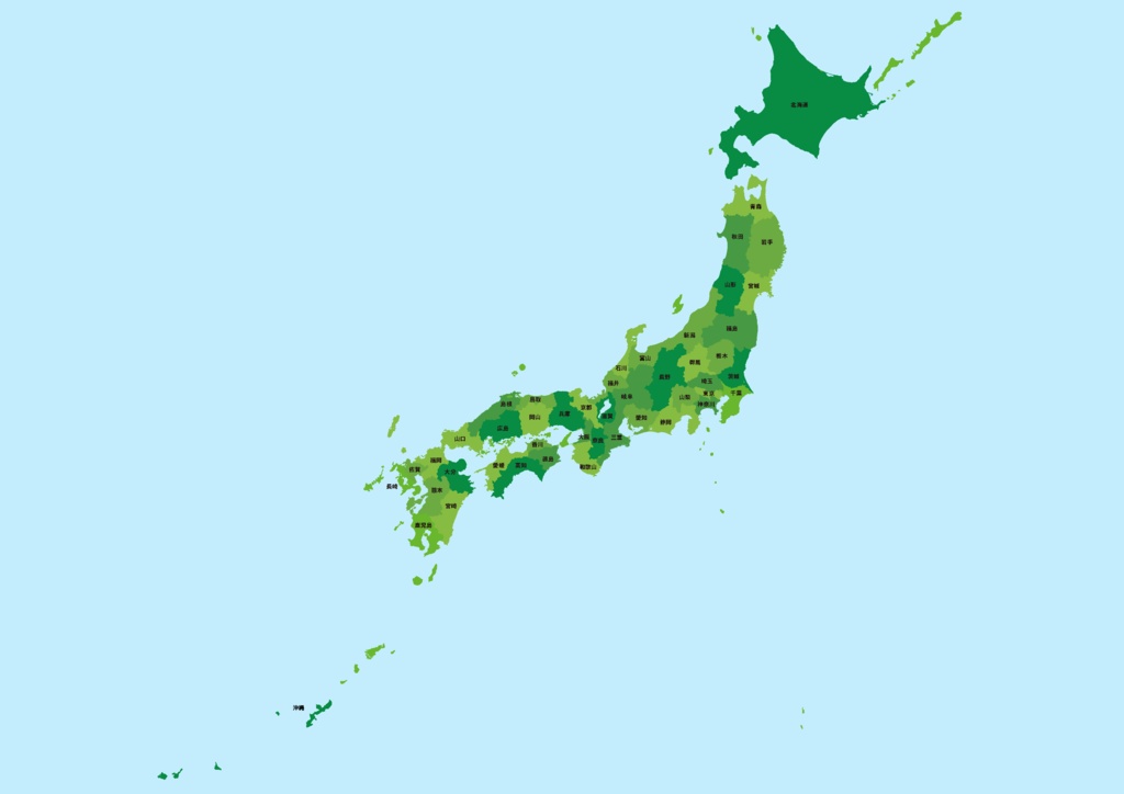 ダウンロード販売素材(AI, PNG形式)・都道府県日本地図