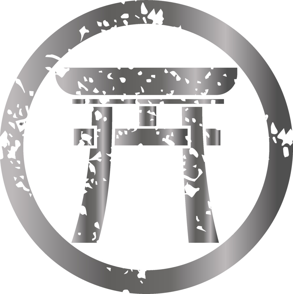 ダウンロード販売素材・メタリック家紋素材【廉価版】・鳥居と団扇【6種】(AI, PNG形式)