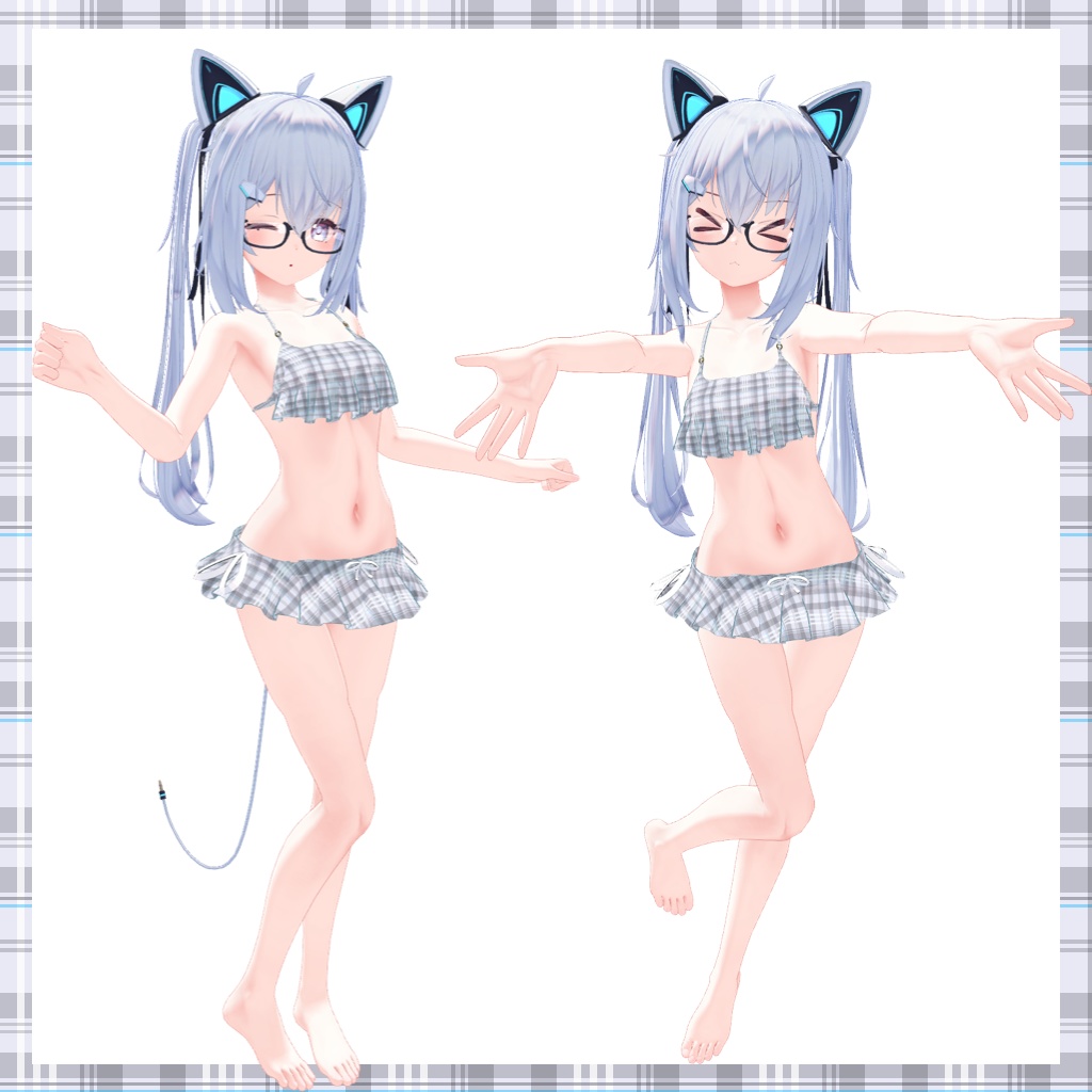 チェック柄フリルビキニ【スキニング済み&PB対応】