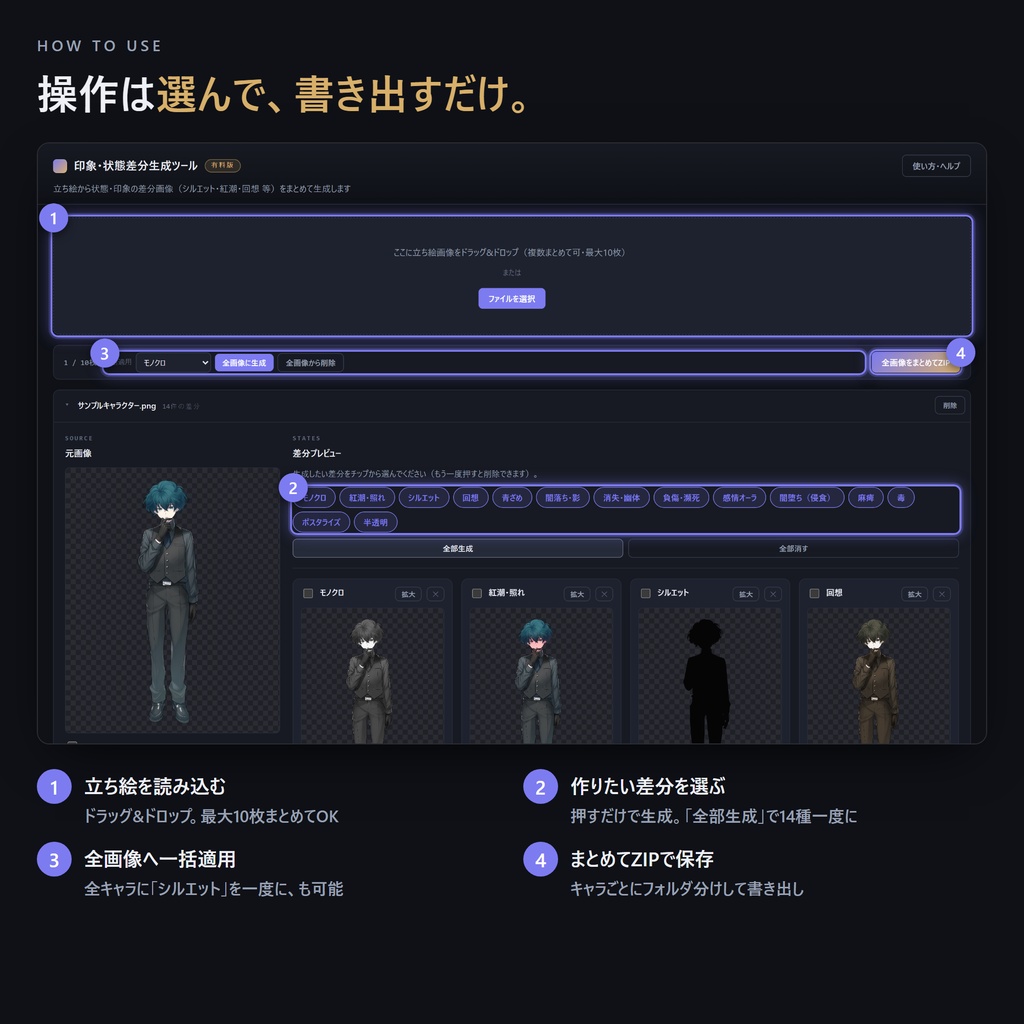 【無料版有】印象・状態差分メーカー|TRPG立ち絵から一括生成(完全ローカル)