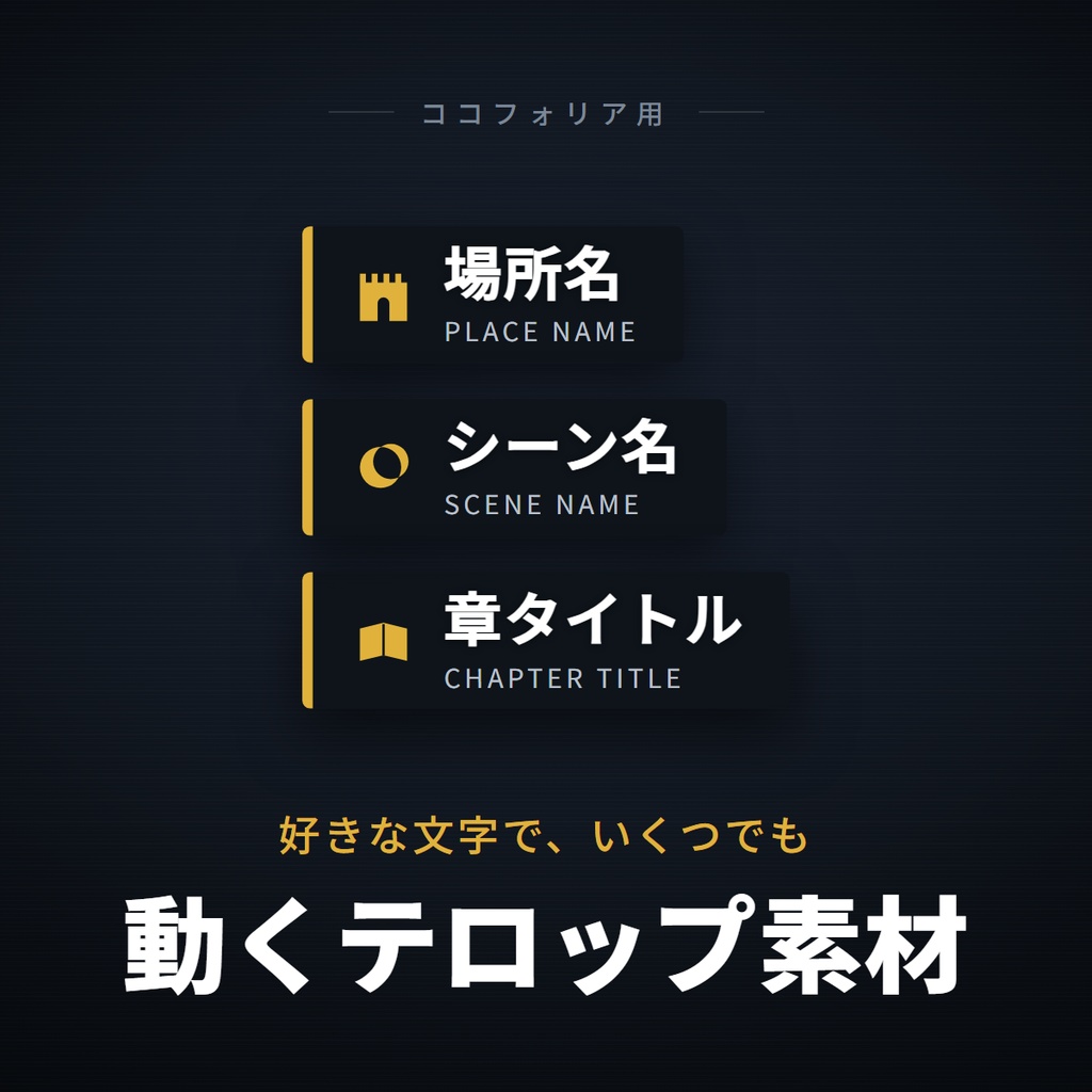 無料サンプル有【ココフォリア】動く場所名テロップ作成アプリ|APNG/WebP/GIF書き出し