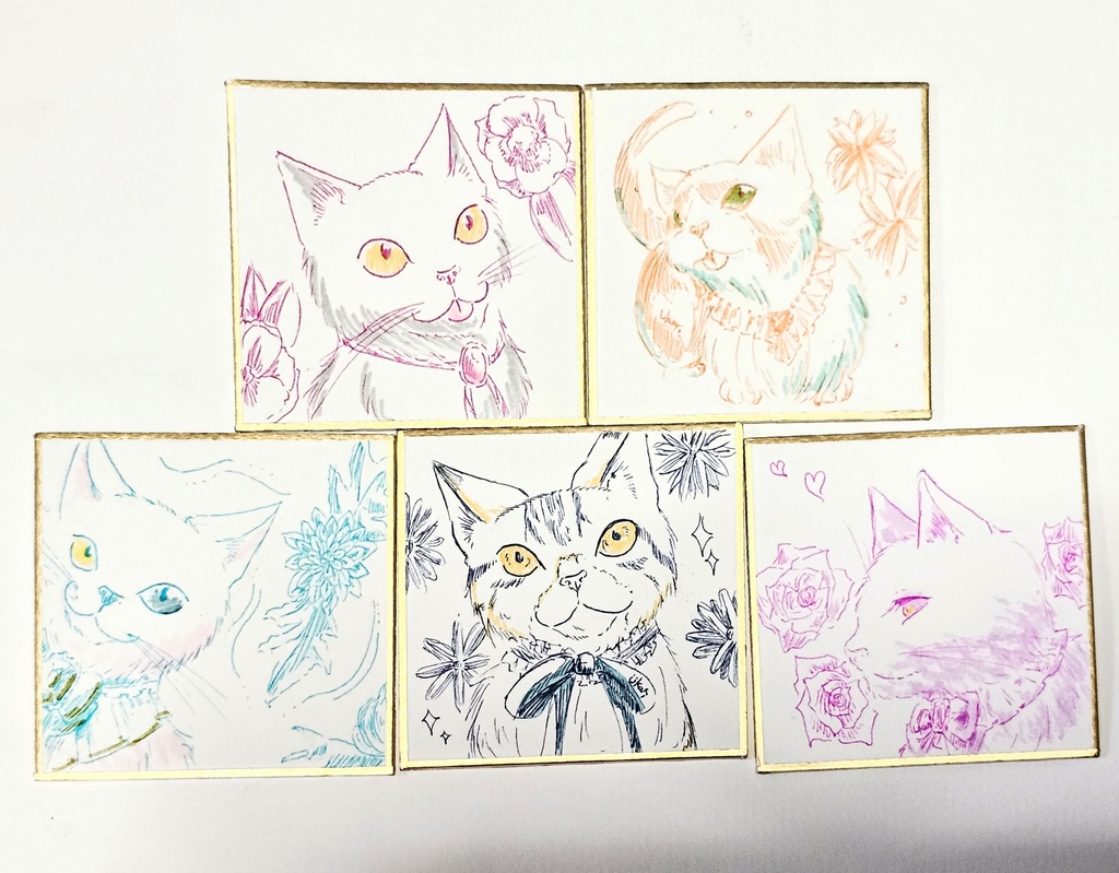 【色紙原画】ねこちゃん5点セット