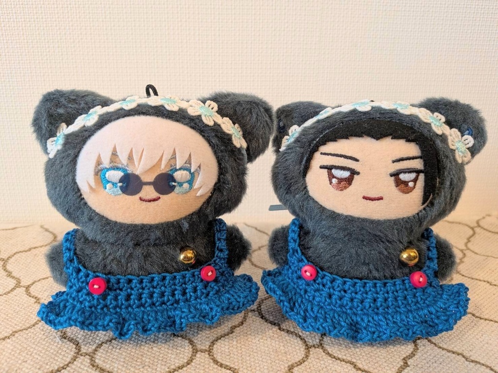 カラーポップワンピース＆花かんむりセット【青×濃いピンク、水色花かんむり】