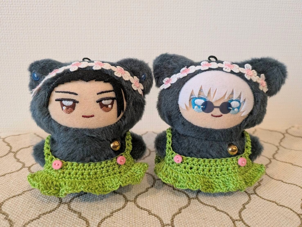 カラーポップワンピース＆花かんむりセット【黄緑×ピンク、ピンク花かんむり】