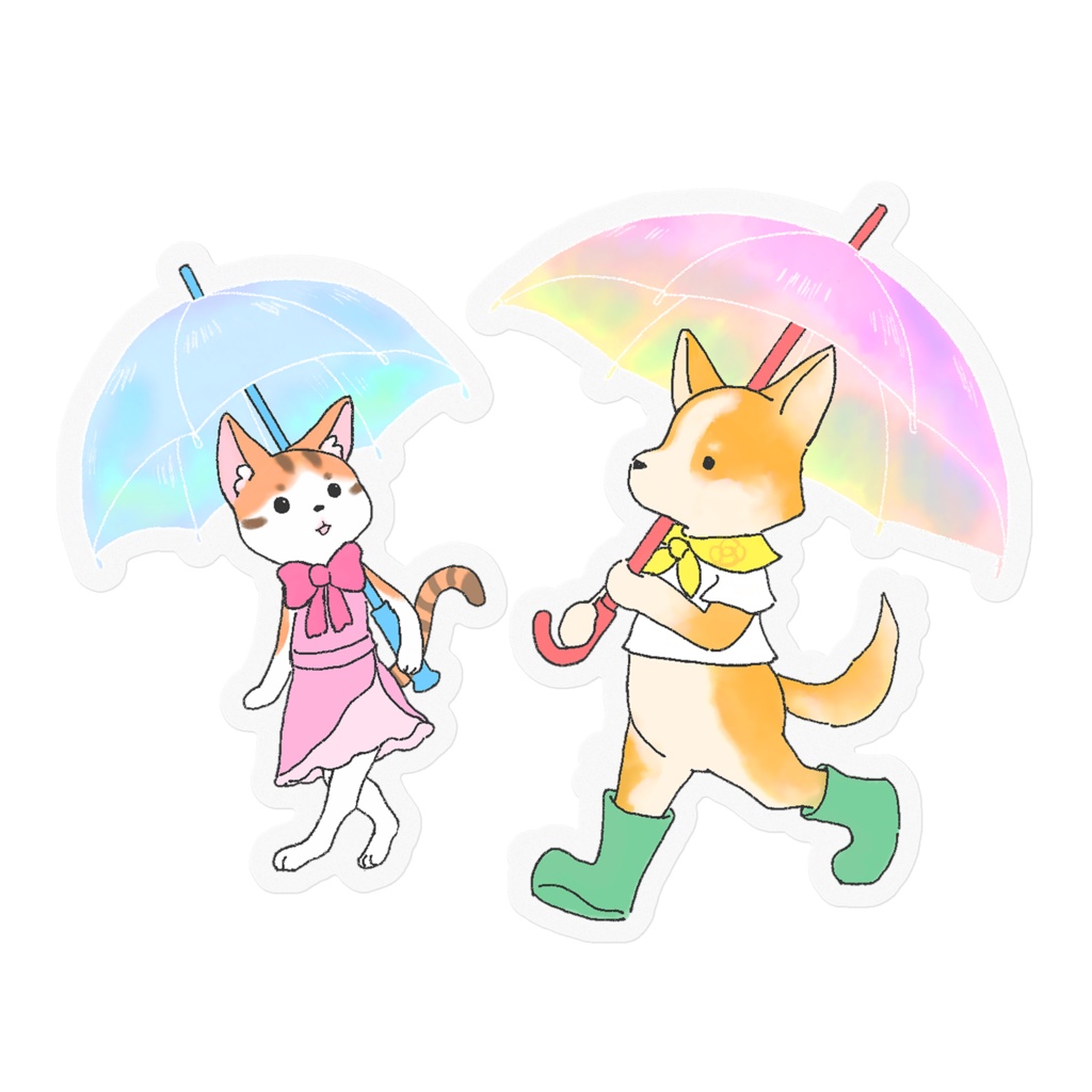 Corgi and kitten on a rainy day Stickers
