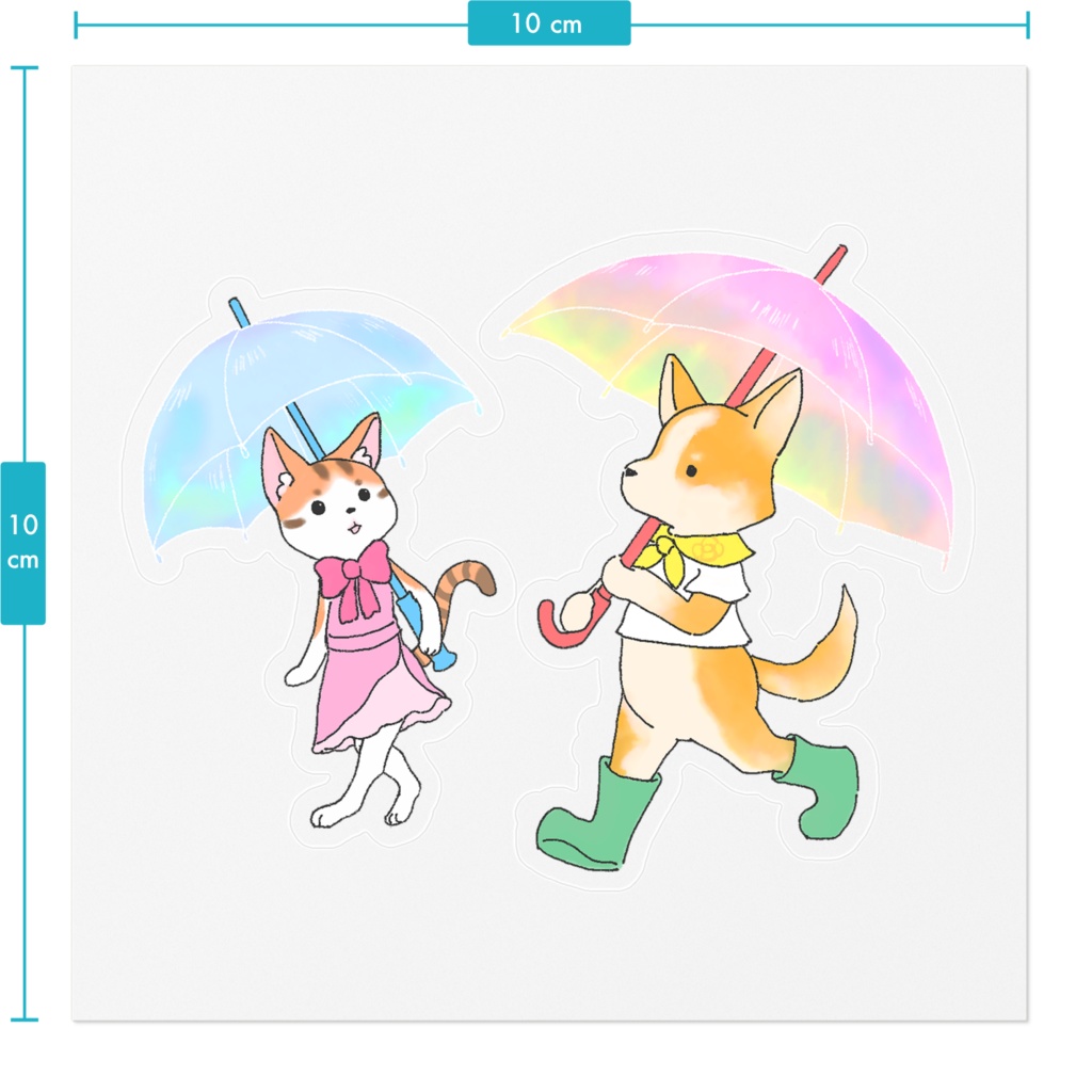 Corgi and kitten on a rainy day Stickers