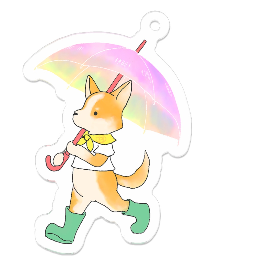 Corgi on a rainy day Key Chain