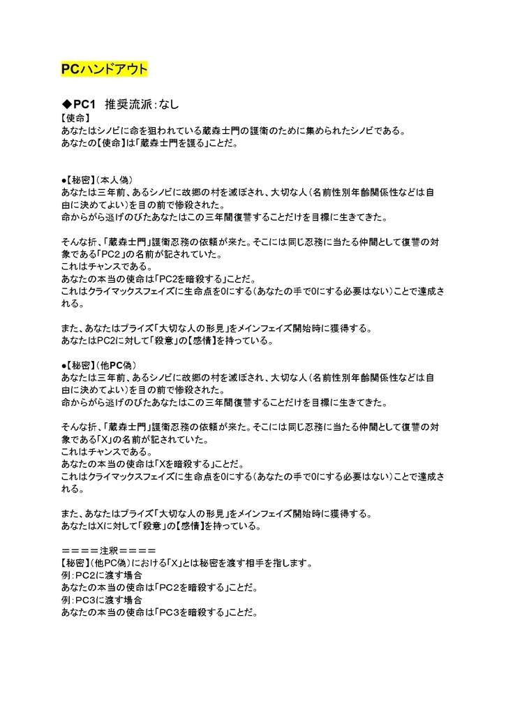 シノビガミ4名用シナリオ『歪められた復讐の行方』