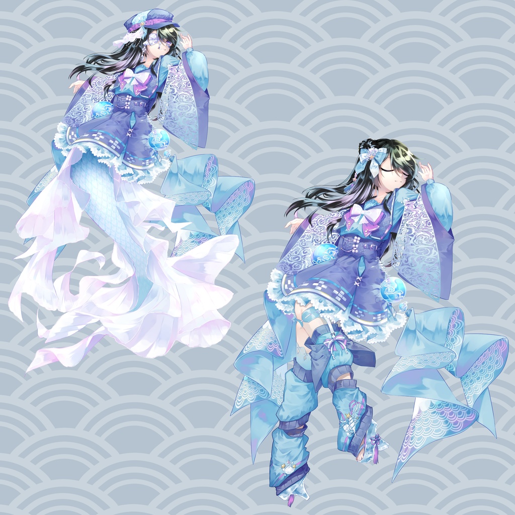 黒髪和風ワンピースな少女の立ち絵