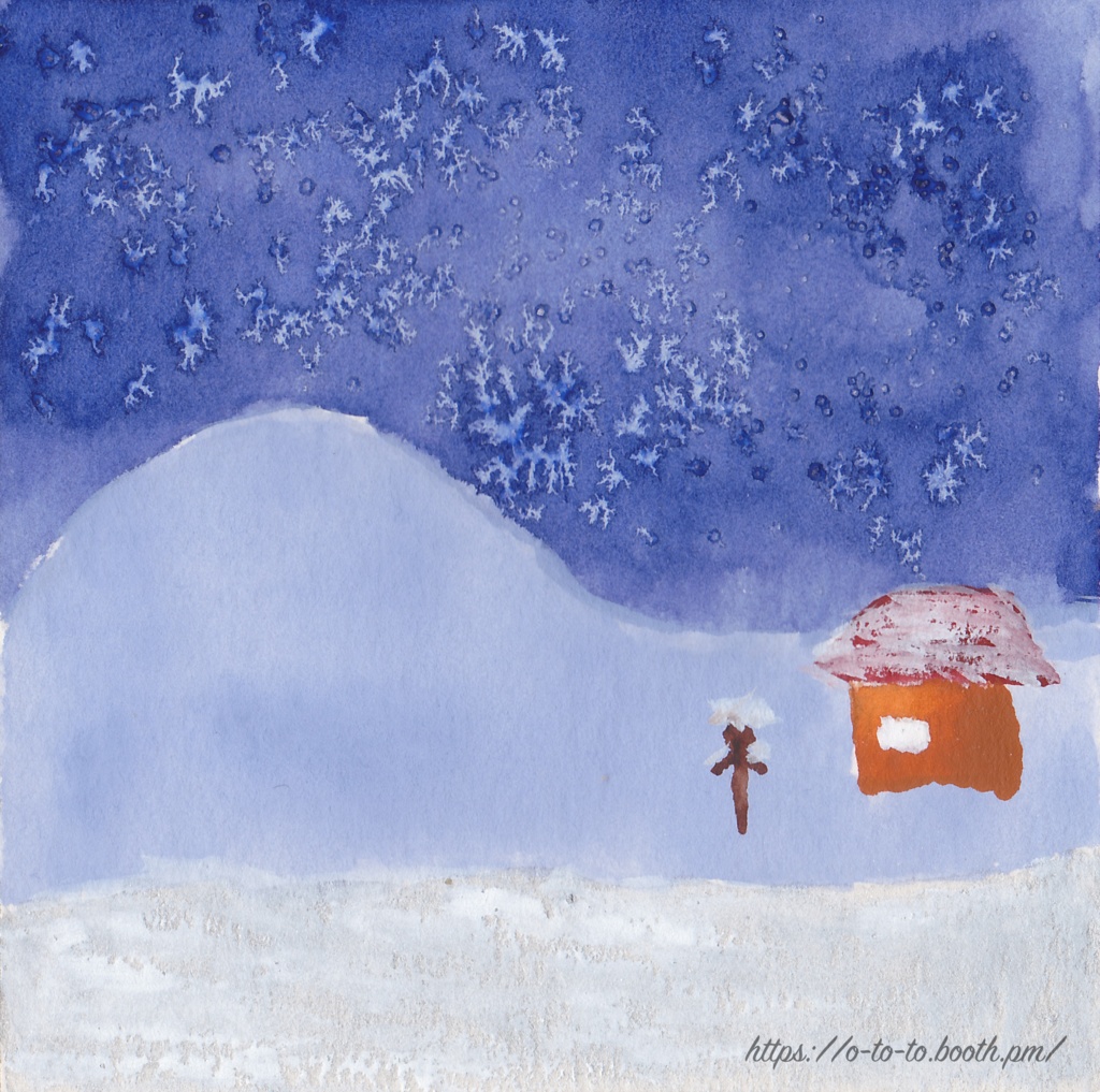 水彩原画_冬空(額装あり)