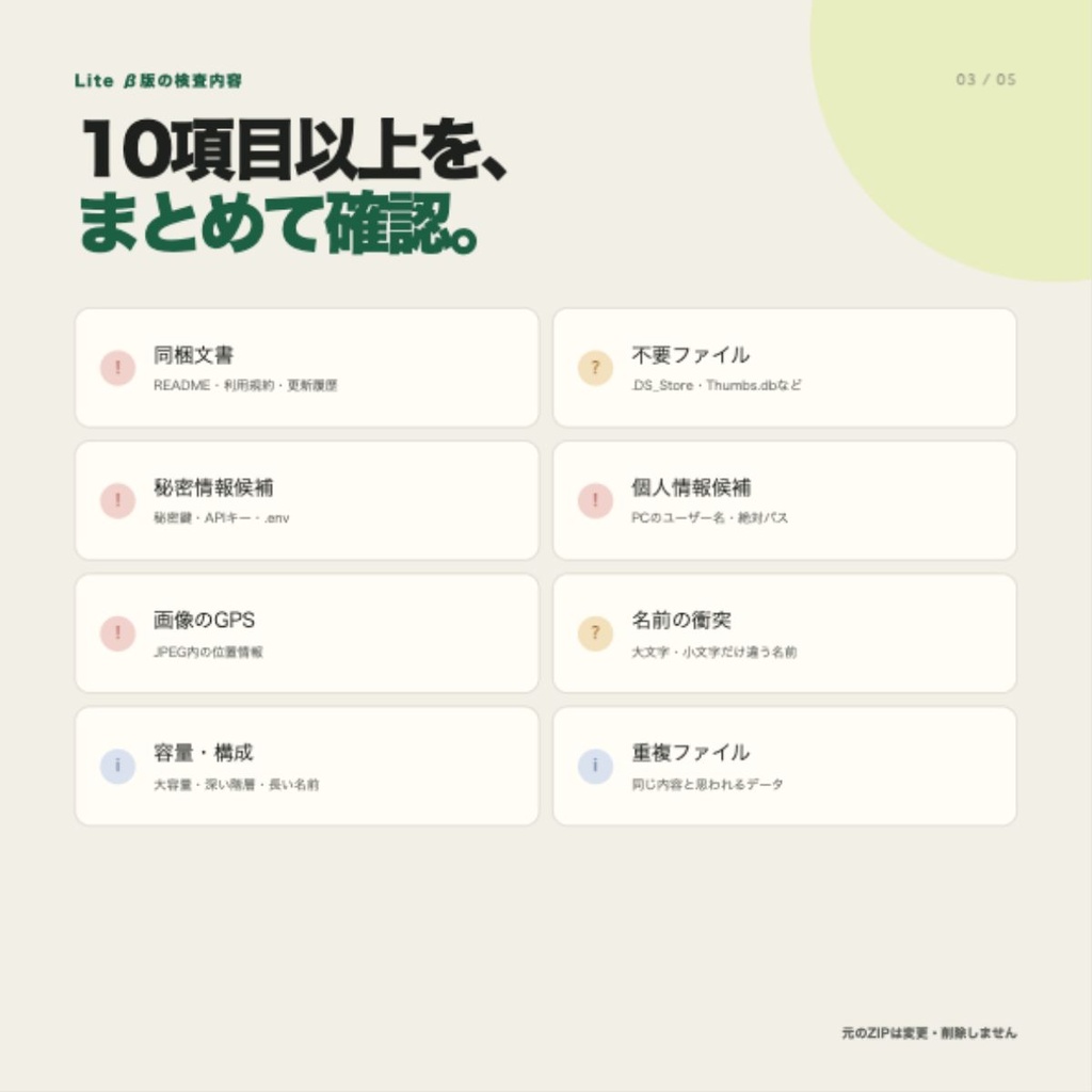 【無料β版/完全オフライン】出品事故チェッカー|販売前のZIPをまとめて確認