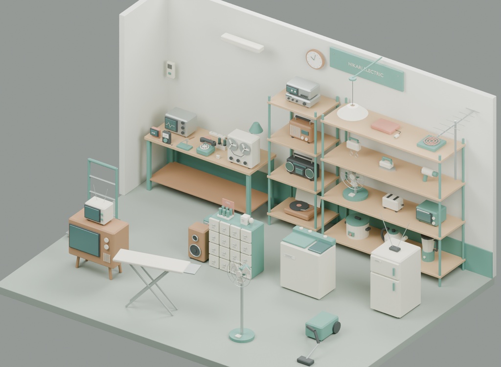 昭和の電器店|ローポリ50点セット【GLB・FBX】