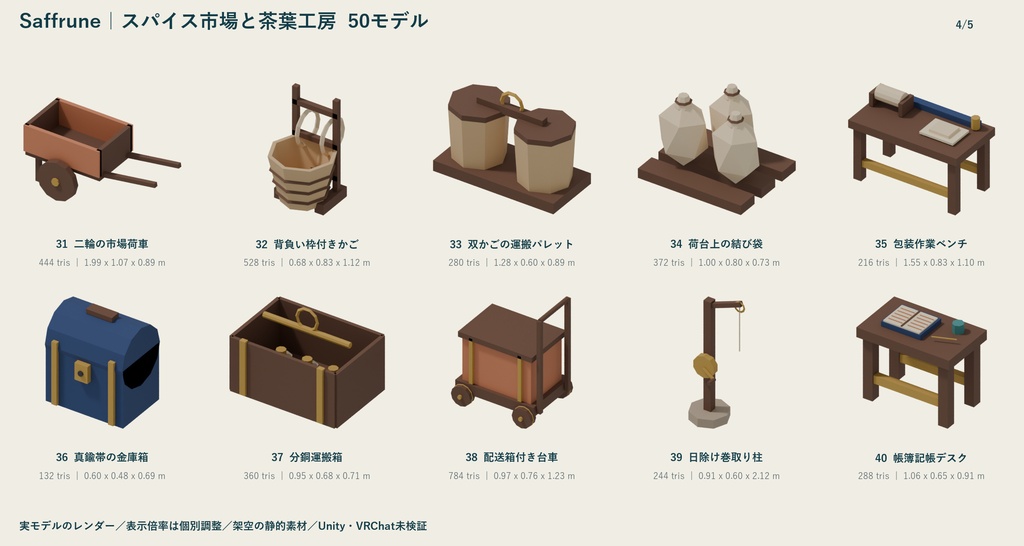 Saffrune|スパイス市場と茶葉工房 ローポリ50点セット【GLB・FBX】