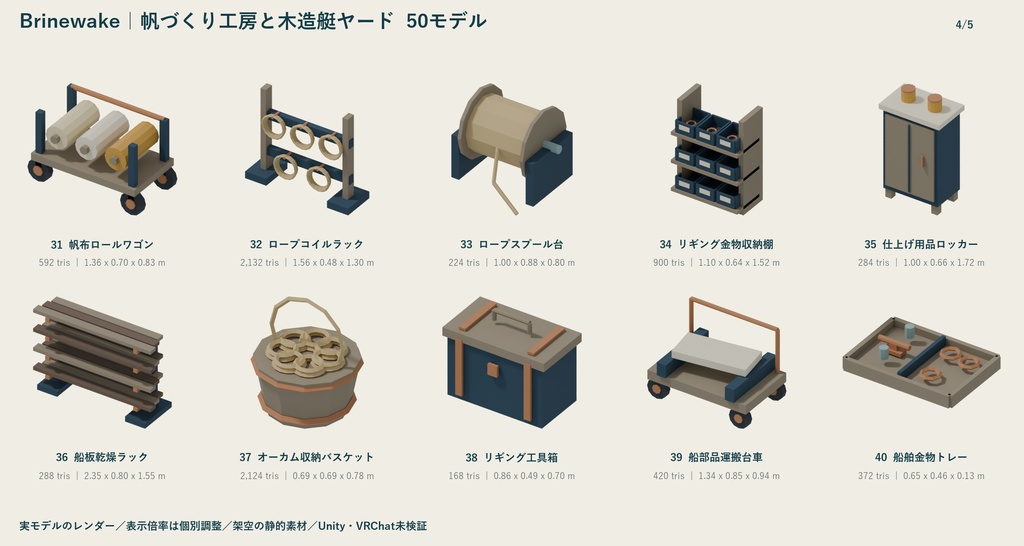 Brinewake|帆づくり工房と木造艇ヤード ローポリ50点セット【GLB・FBX】
