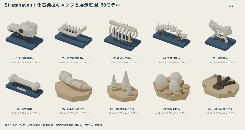 Stratahaven|化石発掘キャンプと展示庭園 ローポリ50点セット【GLB・FBX】