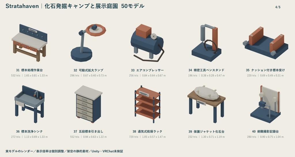 Stratahaven|化石発掘キャンプと展示庭園 ローポリ50点セット【GLB・FBX】