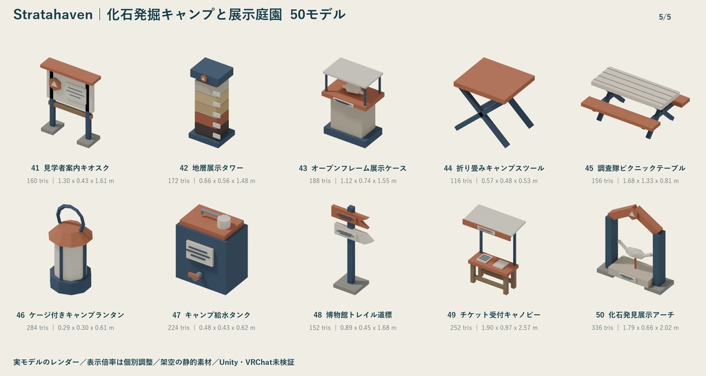 Stratahaven|化石発掘キャンプと展示庭園 ローポリ50点セット【GLB・FBX】
