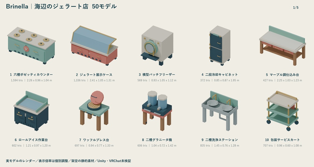 Brinella|海辺のジェラート店 ローポリ50点セット【GLB・FBX】