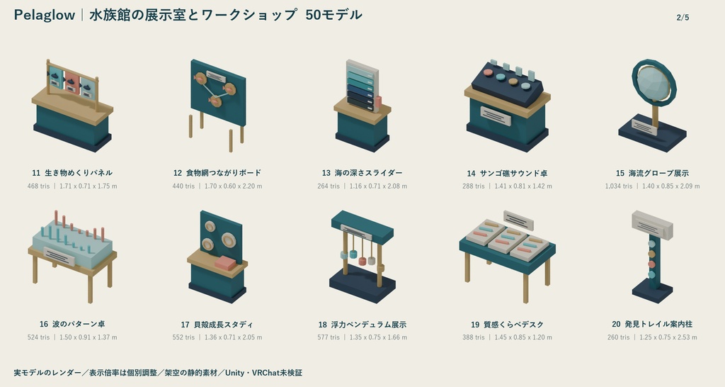 Pelaglow|水族館の展示室とワークショップ ローポリ50点セット【GLB・FBX】