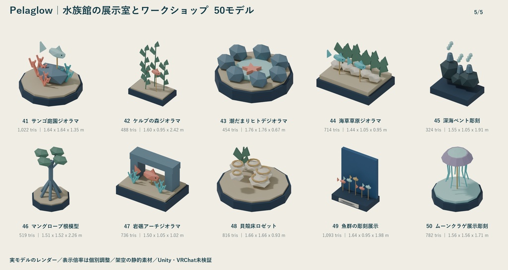 Pelaglow|水族館の展示室とワークショップ ローポリ50点セット【GLB・FBX】