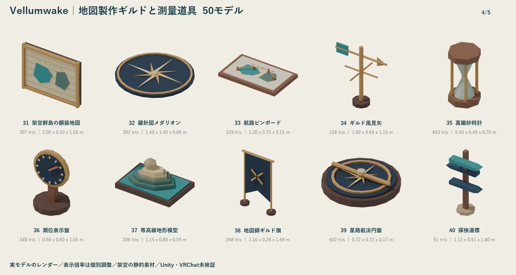 Vellumwake|地図製作ギルドと測量道具 ローポリ50点セット【GLB・FBX】