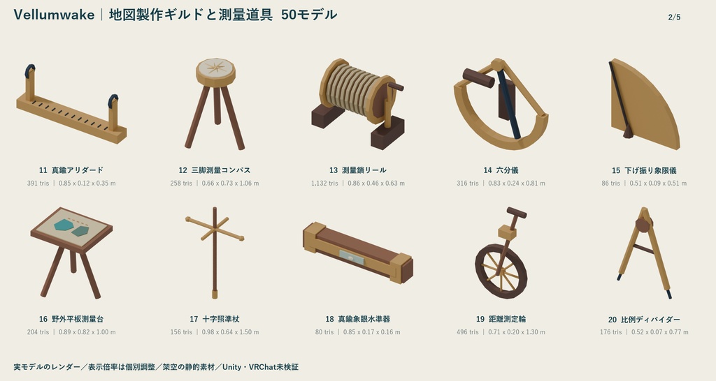 Vellumwake|地図製作ギルドと測量道具 ローポリ50点セット【GLB・FBX】