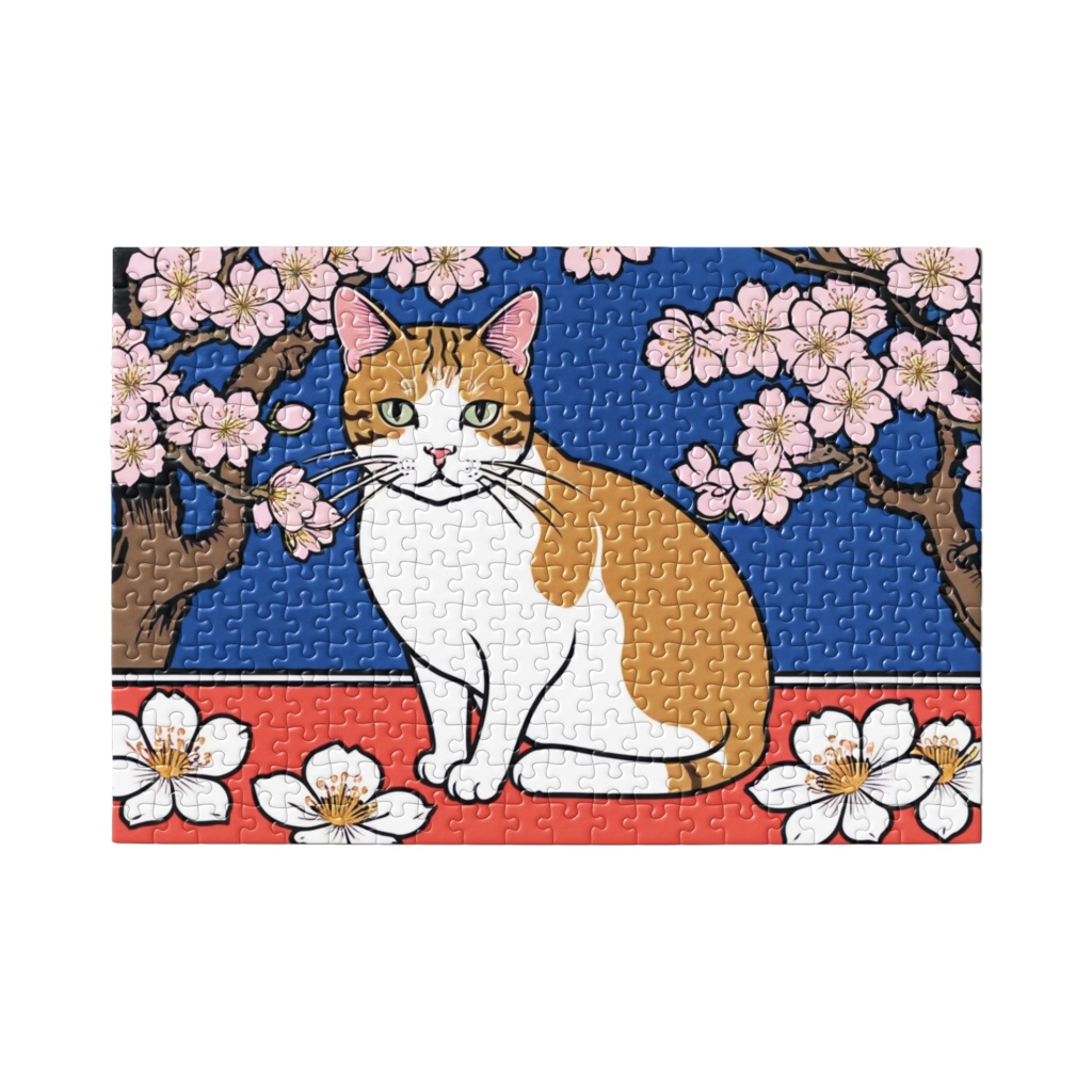 花札風イラスト 茶白と梅