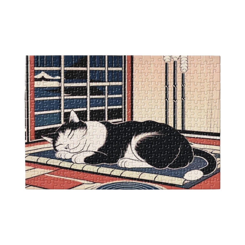 浮世絵風 和室と猫1