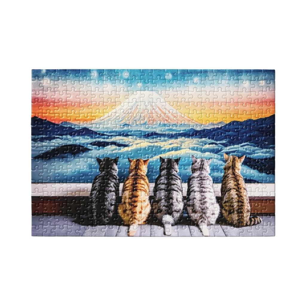 富士山を眺める猫たち