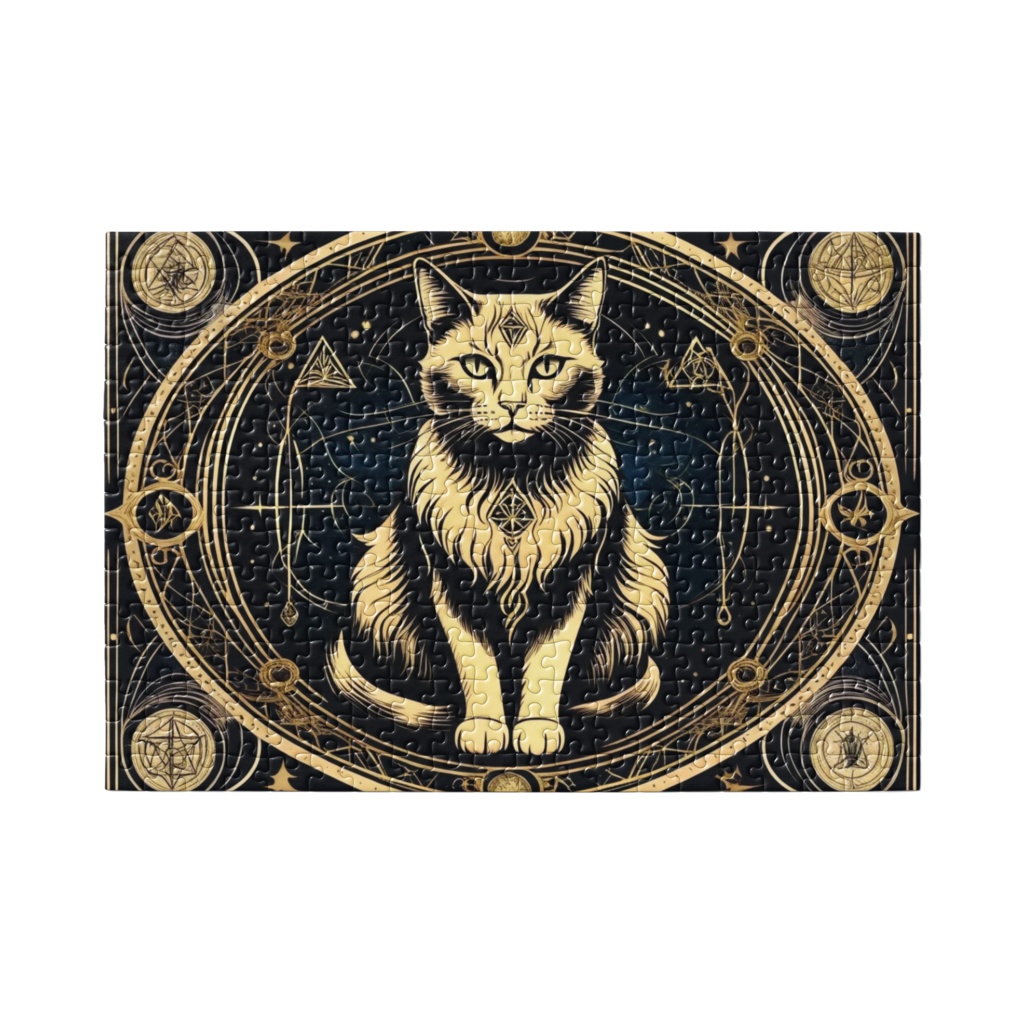 天体曼荼羅の中の神秘的な猫