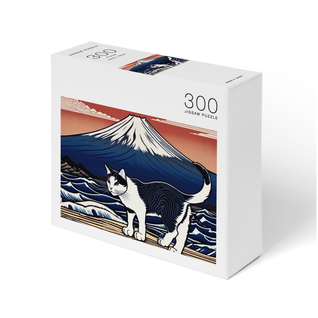 浮世絵風の富士山と猫