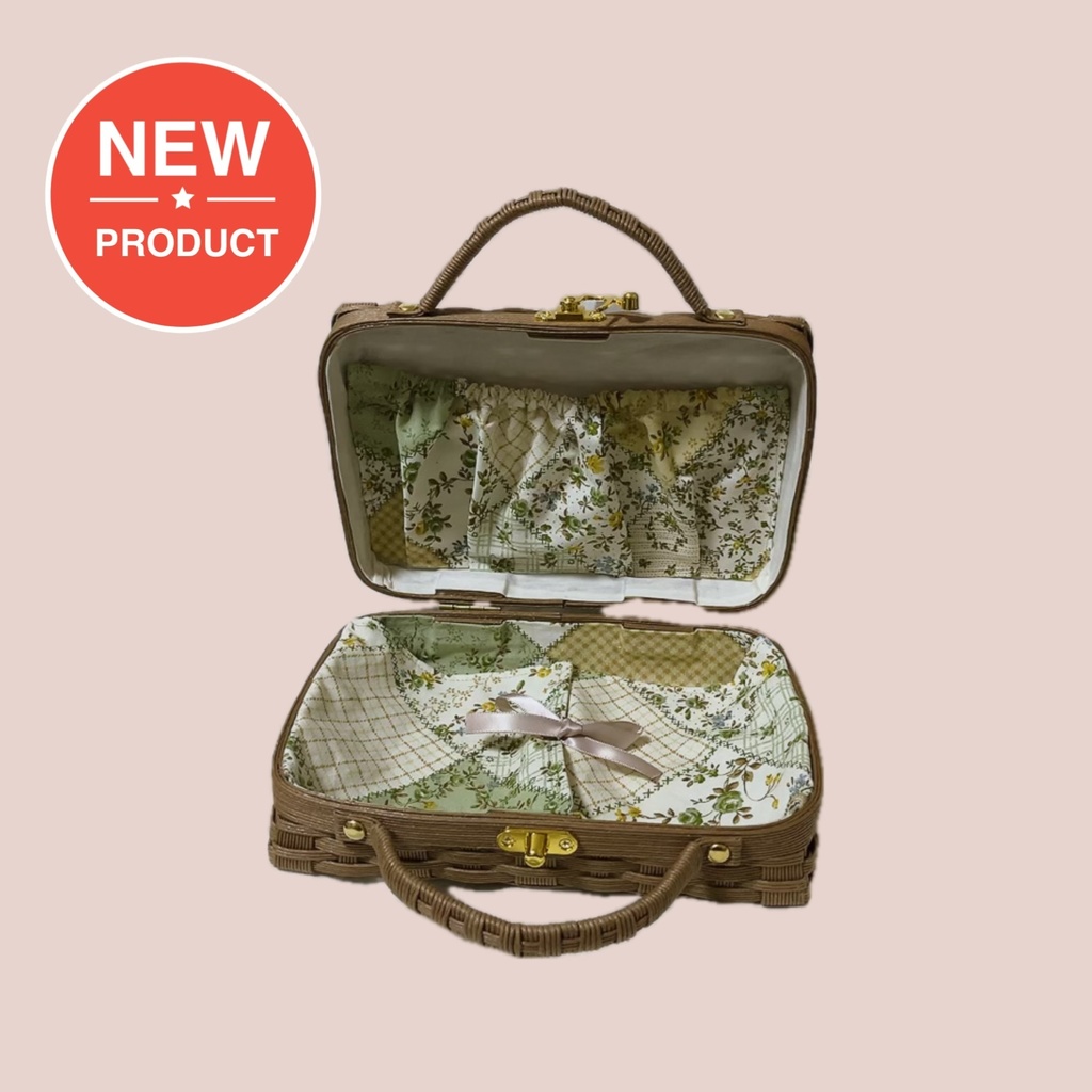 【6/7ブルーのみ】くすみカラーのキルティング柄おでかけバスケットトランク