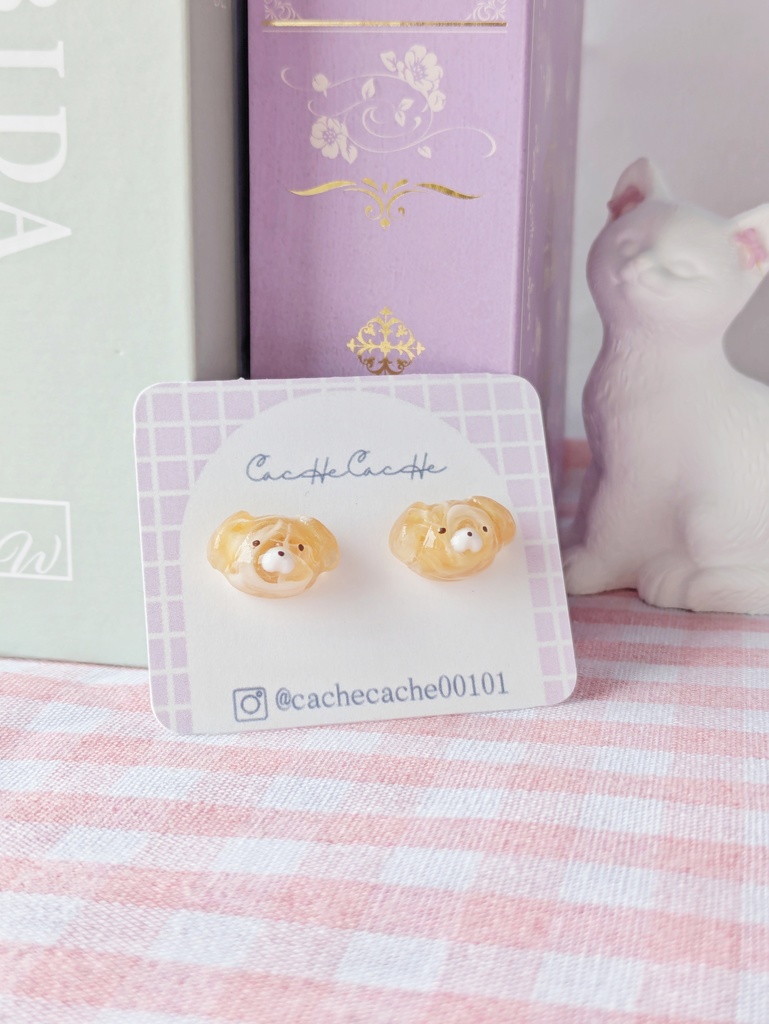 ころんとぷっくりラテわんこピアス/イヤリング〖レジン〗