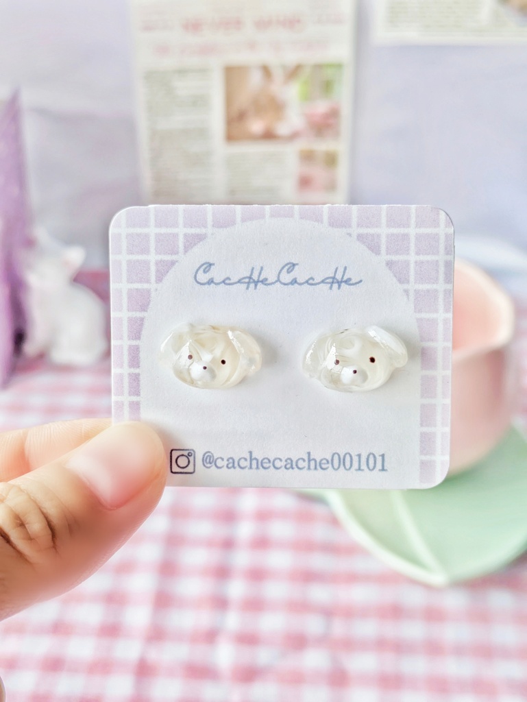 ころんとぷっくりラテわんこピアス/イヤリング〖レジン〗