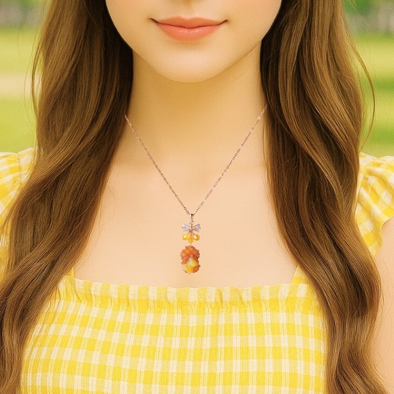 くまバター×ワッフル 40cmチェーンネックレス【スイーツモチーフ│レジン】