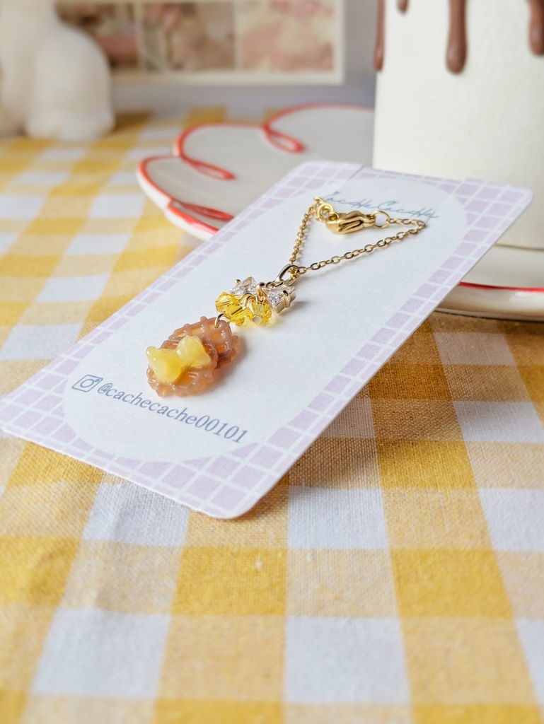 くまバター×ワッフル 40cmチェーンネックレス【スイーツモチーフ│レジン】