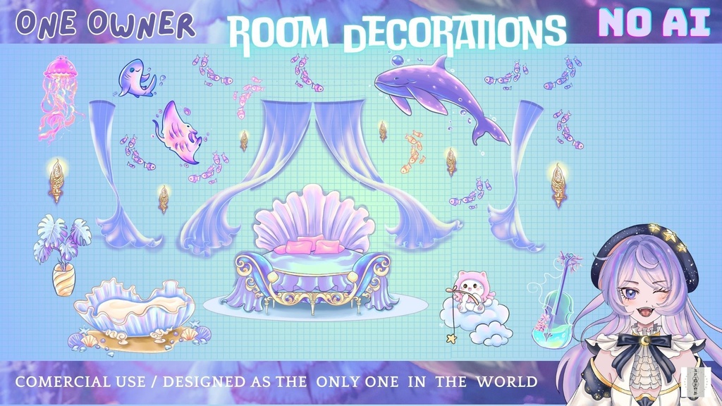 Vtuber Room-Background + Assets Set| Sea&Sky Theme | Limited Edition | for vtuber, Youtube Stream | Vtuber Assets | Vtuber Room