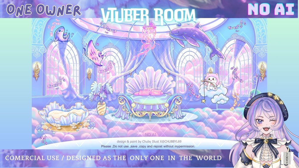 Vtuber Room-Background + Assets Set| Sea&Sky Theme | Limited Edition | for vtuber, Youtube Stream | Vtuber Assets | Vtuber Room