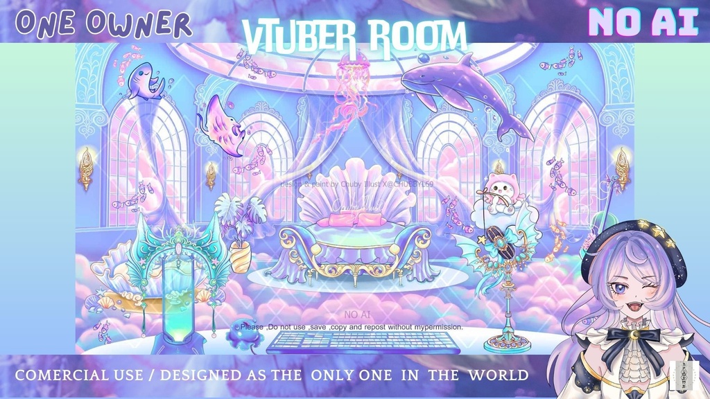 Vtuber Room-Background + Assets Set| Sea&Sky Theme | Limited Edition | for vtuber, Youtube Stream | Vtuber Assets | Vtuber Room