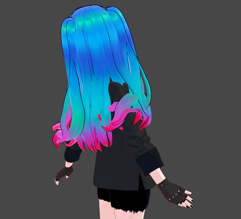 Ocean Fire Hair Texture Vroid Blue Teal Pink Red