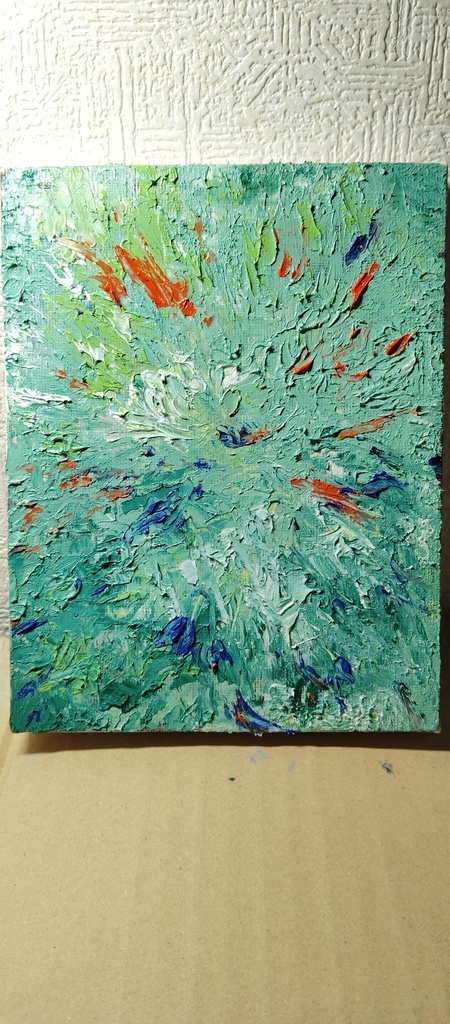 【油彩画】芝生の鼓動【抽象画】